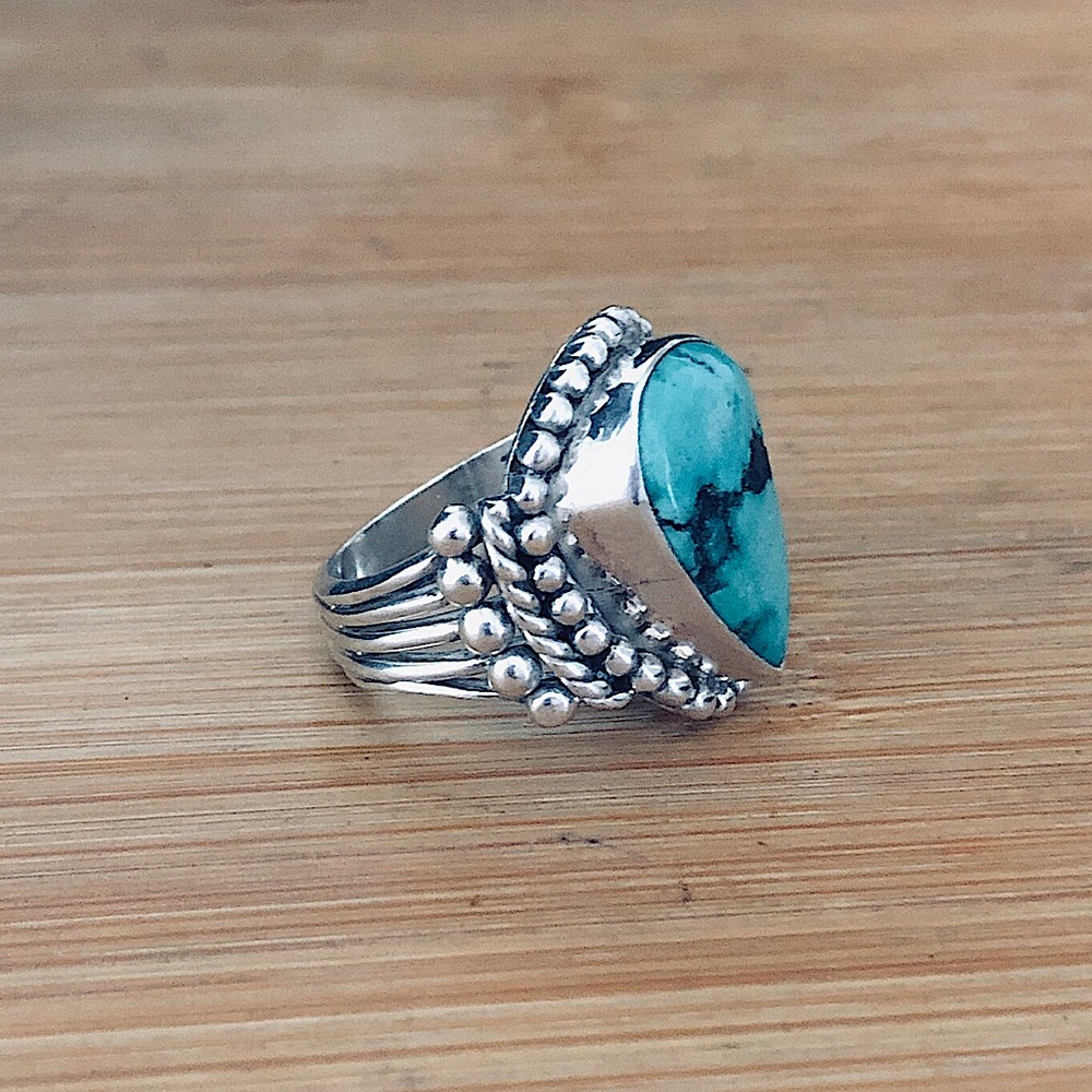 $78 Southwest Estate Turquoise & Sterling Silver Ring Size 7 925